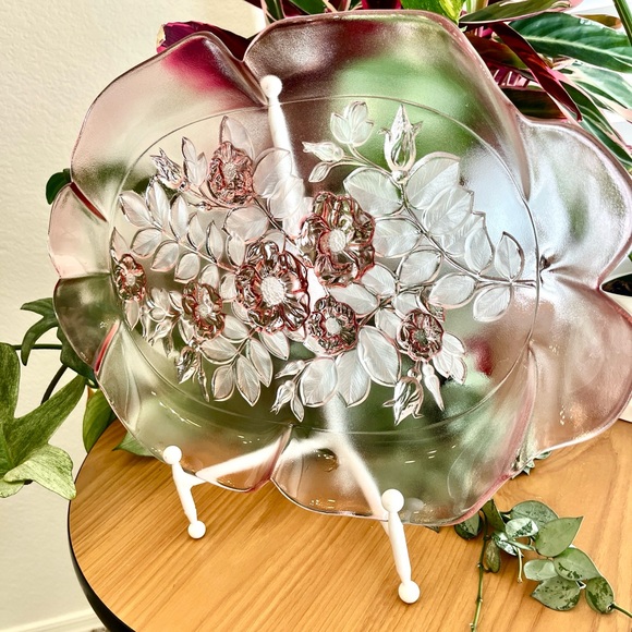 Mikasa Vintage Rosella Pink Rose Frosted Glass Serving Tray EUC - Picture 2 of 7